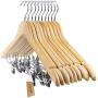 Tosnail 10-Pack Wooden Pant Hanger, Wooden Suit Hangers with Steel Clips and Hooks, Natural Wood Collection Skirt Hangers, Standard Clothes Hangers (Renewed)