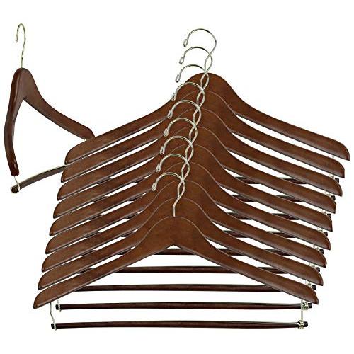 Iconikal 17-Inch Contoured Wood Suit Hanger with Pant Bar, Walnut, 10-Pack Iconikal 17-Inch Contoured Wood Suit Hanger with Pant Bar, Walnut, 10-Pack