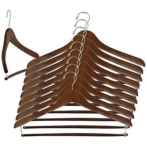 Iconikal 17-Inch Contoured Wood Suit Hanger with Pant Bar, Walnut, 10-Pack