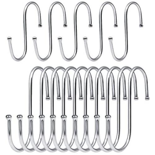 Ewinever Heavy Duty S Hooks,15PCS Stainless Steel S Shaped Hanging Hooks Hanger for Kitchen Office Bathroom Bedroom,Silver(Small-5 Pack,Medium-10 Pack)