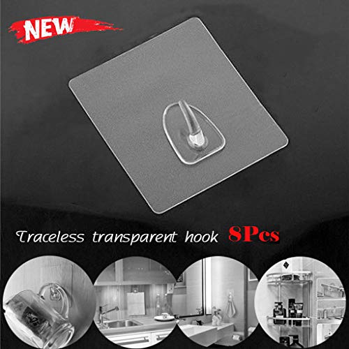 Seamless Adhesive Hooks Anti-skid Hooks Reusable Transparent Hooks Traceless Wall Hanging Hooks for Kitchen & Bathroom Decor 2-10pcs (D-8Pcs)