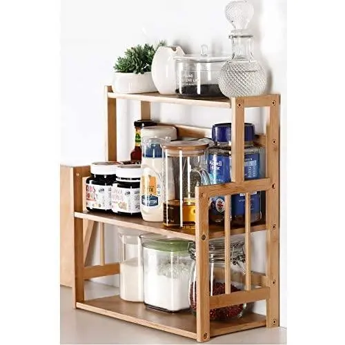 Bamboo Spice Rack Storage Shelves-3 tier Standing pantry Shelf for kitchen counter storage,Bathroom Countertop Storage Organizer Desk Bookshelf with Adjustable Shelf Cabinet Bamboo Spice Rack Storage Shelves-3 tier Standing pantry Shelf for kitchen counter storage,Bathroom Countertop Storage Organizer Desk Bookshelf with Adjustable Shelf Cabinet
