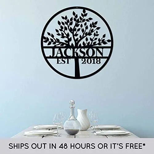 Custom Metal Name Sign - Personalized Tree of Life Sign - Door Hanger - Outdoor Metal Sign - Family Name Sign - Wall Hanging - Custom Gift