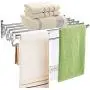 Mai Hongda Accordion Wall Mounted Drying Rack Stainless Steel Clothes Retractable Folding Accordian Wall Hanger Hanging Towel Holder 60lb Capacity for Laundry Bathroom No Drilling (24 Standard)