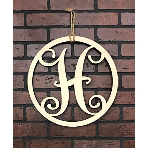 Monogram Door Hanger | Vine Letter H | Unpainted Natural Wood Finish | Great for Year Round Door Decor