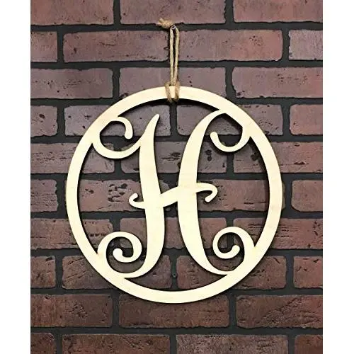 Monogram Door Hanger | Vine Letter H | Unpainted Natural Wood Finish | Great for Year Round Door Decor
