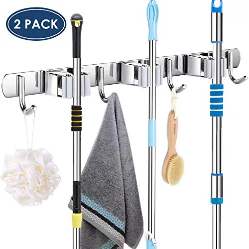 YOUTHINK Broom Holder,2PCS Wall Mount Mop Holder Stainless Steel Storage Organizer Heavy Duty Garden Tool Hanger with 3 Racks 4 Utility Hooks for Garage Rake Kitchen Shed Home YOUTHINK Broom Holder,2PCS Wall Mount Mop Holder Stainless Steel Storage Organizer Heavy Duty Garden Tool Hanger with 3 Racks 4 Utility Hooks for Garage Rake Kitchen Shed Home