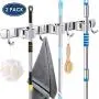 YOUTHINK Broom Holder,2PCS Wall Mount Mop Holder Stainless Steel Storage Organizer Heavy Duty Garden Tool Hanger with 3 Racks 4 Utility Hooks for Garage Rake Kitchen Shed Home YOUTHINK Broom Holder,2PCS Wall Mount Mop Holder Stainless Steel Storage Organizer Heavy Duty Garden Tool Hanger with 3 Racks 4 Utility Hooks for Garage Rake Kitchen Shed Home