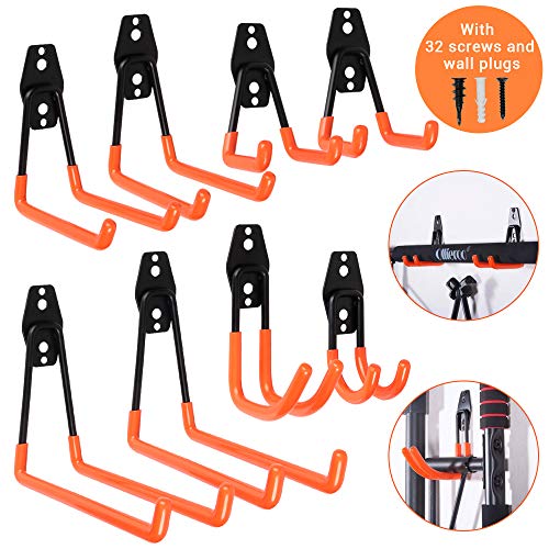 Garage Hooks Steel Utility Double Hooks Heavy Duty Garage Storage Hooks Hangers U Hooks Garage Tool Storage Organizer for Organizing Power Tools, Ladders, Bulk items, Bikes, Ropes,8packs