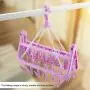 EBTOOLS 32 Clips Folding Drying Rack Portable Clothes Clip Hanger Dryer Windproof Socks Underwear Rotatable Children for Both Family and Travel Use(Purple)