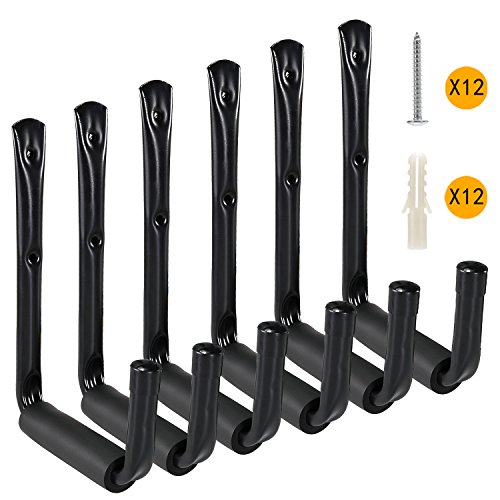 Ihomepark Heavy Duty Garage Storage Utility Hooks with Jumbo Arm, Wall Mount Garage Hanger & Organizer for Ladder Tool Chair Hose(6 Pack - Black)