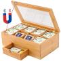 BEEBO BEABO Tea Boxes Storage Bamboo with Drawer,Nature Tea Bag Organizer 8 Compartments for Coffee,Tea,Sugar Packets,Sweeteners,Creamers,Drink Pods and More