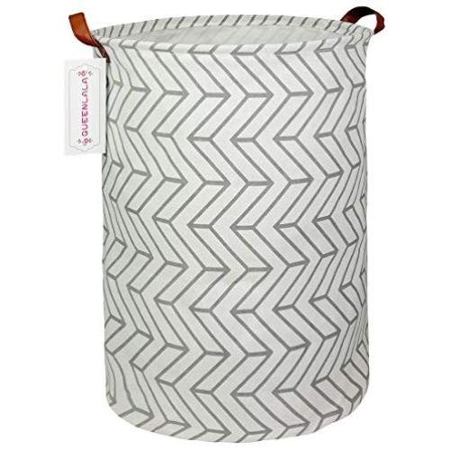 QUEENLALA Large Storage Basket,Collapsible Round Storage Bin,Laundry Hamper/Bathroom/Home Decor/Baby Hamper/Boxes/Baby Clothing (Gray Geometry)
