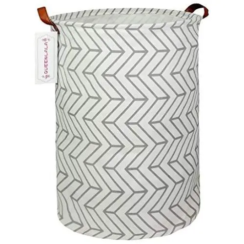 QUEENLALA Large Storage Basket,Collapsible Round Storage Bin,Laundry Hamper/Bathroom/Home Decor/Baby Hamper/Boxes/Baby Clothing (Gray Geometry)
