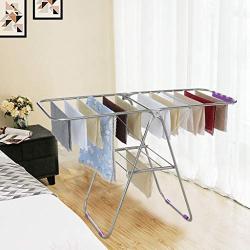 Aviat Clothes Drying Rack Foldable Floor Free Standing Holder,Multifunction&Stainless Steel&Durable,Balcony Coat Hanger Stand Storage for Clothes, Suits,Towel,Hang Laundry [Ship from USA] (Silver)