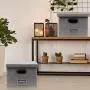 InStorages Collapsible File Boxes Storage Organizer with Lid，Decorative Linen Filing and Letter/Legal Storage Bins Grey(2 Pack)