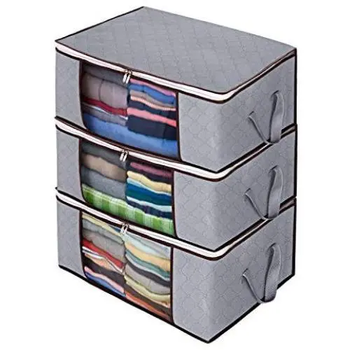 Awekris Foldable Storage Bag, Set of 3 Large Foldable Clothes Organizer, Clear Window & Carry Handles, Great for Clothes, Blankets, Closets, Bedrooms and More (Grey) Awekris Foldable Storage Bag, Set of 3 Large Foldable Clothes Organizer, Clear Window & Carry Handles, Great for Clothes, Blankets, Closets, Bedrooms and More (Grey)