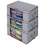 Awekris Foldable Storage Bag, Set of 3 Large Foldable Clothes Organizer, Clear Window & Carry Handles, Great for Clothes, Blankets, Closets, Bedrooms and More (Grey) Awekris Foldable Storage Bag, Set of 3 Large Foldable Clothes Organizer, Clear Window & Carry Handles, Great for Clothes, Blankets, Closets, Bedrooms and More (Grey)