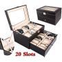 Chirde 20 Slots Watch Boxes Jewelry Display Case, Dual Layer Watch Holder Organizer with Lock and Key (US Stock)