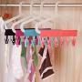 SJYDGQQ Foldable Bathroom Clothespin Rack, Travel Clothes Line - Organizer Clothes Folding Hanger With Six Clips (watermelon red)
