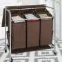 JINAMART Heavy Duty Rolling Laundry Hamper cart with Ironing board top & Wheels, 3 Section Removable Bag Sorter Basket with 4 side pockets, Laundry Organization Bins for Bedroom & Bathroom, Brown JINAMART Heavy Duty Rolling Laundry Hamper cart with Ironing board top & Wheels, 3 Section Removable Bag Sorter Basket with 4 side pockets, Laundry Organization Bins for Bedroom & Bathroom, Brown