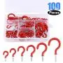 Glarks 100-Pieces 6 Sizes Red Vinyl Coated Cup Hooks Screw-in Ceiling Hooks Screw Hooks Mug Hooks Hangers Assortment Kit for Home and Office Use Glarks 100-Pieces 6 Sizes Red Vinyl Coated Cup Hooks Screw-in Ceiling Hooks Screw Hooks Mug Hooks Hangers Assortment Kit for Home and Office Use