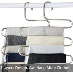 devesanter Pants Hangers S-Shape Trousers Hangers Stainless Steel Clothes Hangers Closet Space Saving Organizer for Pants Jeans Scarf Hanging Silver (2 Pack)