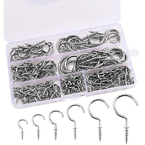 150Pcs Screw-in Cup Hooks Kit, Ceiling Hooks Screw-in Wall Hooks Plant Hooks Kitchen Hooks,Cup Hooks in 7 Size for Hanging Indoor & Outdoor Use-(1/2 '', 5/8'', 3/4 '', 7/8'', 1 , 1-1 / 4 '', 1-1 / 2'')