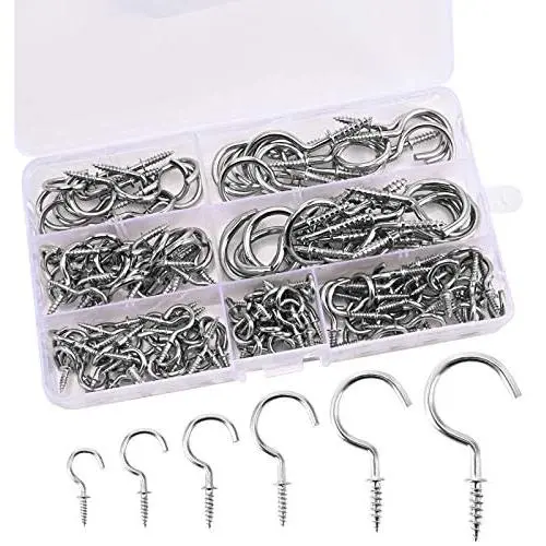 150Pcs Screw-in Cup Hooks Kit, Ceiling Hooks Screw-in Wall Hooks Plant Hooks Kitchen Hooks,Cup Hooks in 7 Size for Hanging Indoor & Outdoor Use-(1/2 '', 5/8'', 3/4 '', 7/8'', 1 , 1-1 / 4 '', 1-1 / 2'') 150Pcs Screw-in Cup Hooks Kit, Ceiling Hooks Screw-in Wall Hooks Plant Hooks Kitchen Hooks,Cup Hooks in 7 Size for Hanging Indoor & Outdoor Use-(1/2 '', 5/8'', 3/4 '', 7/8'', 1 , 1-1 / 4 '', 1-1 / 2'')