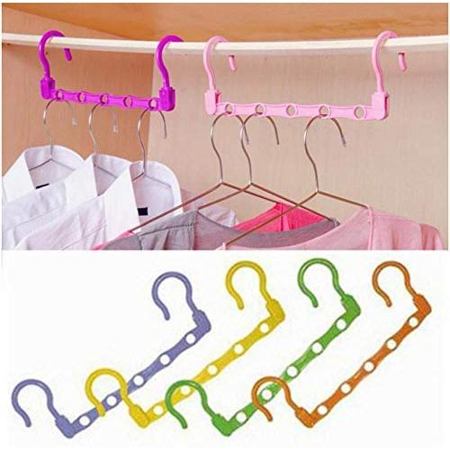 10pcs Random Color 5-Hole Space Saving Plastic Clothes Hanger Magic Hanger Space Saving Hanger Wonder Closet Organizer Multi-Port Hook