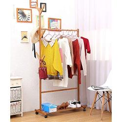 Cxjff Floor Standing Coat Rack Clothes Hat Stand Floor Standing Coat Rack Clothes Hat Stand Hanger Layer Shoes Shelf Wheels 2 Poles 6 Hooks Bamboo, Log Color, 3 Hanger Modern (Size : 70x38x176CM)