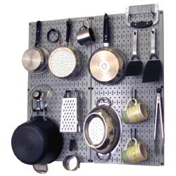 Wall Control Kitchen Pegboard Organizer Pots and Pans Pegboard Pack Storage and Organization Kit with Grey Pegboard and Black Accessories