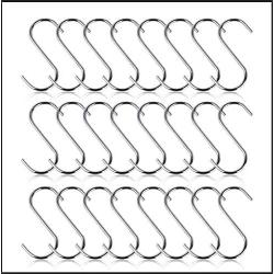 S Hooks Small, 24 Packs, Stainless Steel S Shaped Hooks for Hanging Pan/Pots/Clothes/Towels, S Shower Curtain Hooks for Hanging Plants Outdoors(Silver, 3.5''/9CM, Weight: 17g Each, Diameter: 4.2MM)