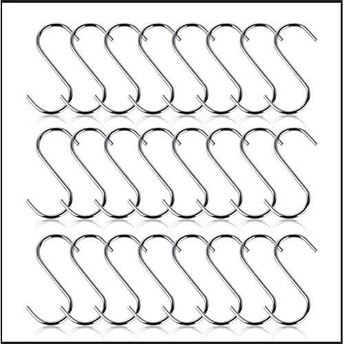 S Hooks Small, 24 Packs, Stainless Steel S Shaped Hooks for Hanging Pan/Pots/Clothes/Towels, S Shower Curtain Hooks for Hanging Plants Outdoors(Silver, 3.5''/9CM, Weight: 17g Each, Diameter: 4.2MM)
