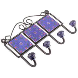 Indianshelf Handmade 1 Artistic Vintage Blue Ceramic Rose Flower Clothes Hooks Tile Hanger/Wall Hooks for Kids