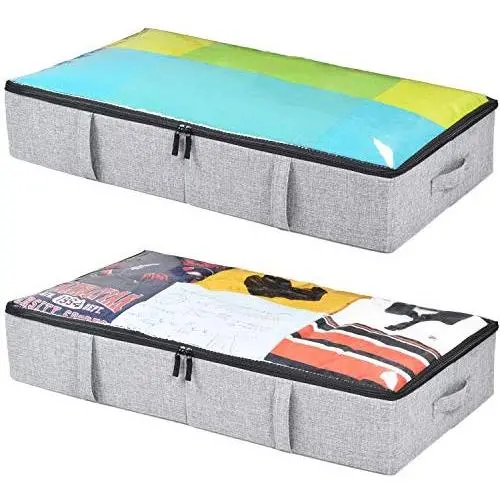 storageLAB Underbed Storage Containers - 2-Pack, 33x17x6in - Woven Fabric with Plastic Structure (Grey) storageLAB Underbed Storage Containers - 2-Pack, 33x17x6in - Woven Fabric with Plastic Structure (Grey)