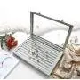 Basuwell Velvet Glass Jewelry Ring Display Organizer Boxes Tray Holder Jewelry Earrings Storage Case