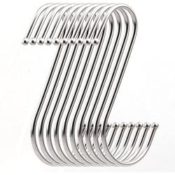 RuiLing 10 Pack Premium 4.5 inch Heavy Duty Stainless Steel S Hooks - S Shaped Hook - Hanger Hooks - Ideal for Hanging pots and Pans, Plants, Utensils, Towels etc. Set of 10