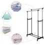 nawert Portable Adjustable Double Clothes Garment Drying Hanging Racks Hangers with Castors and Shoe Rack Garment Racks (Silver)