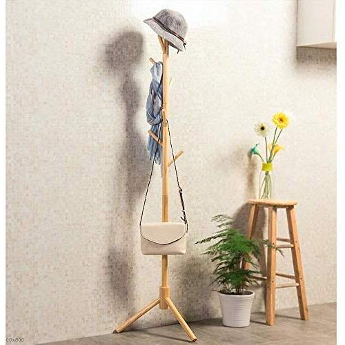 LYHOME Coat Rack Solid Wood Coat Rack Wooden Hanger Floor Bedroom Clothes Rack Hanger Fashion Children Hanger Save Space (Color : Wood Color)