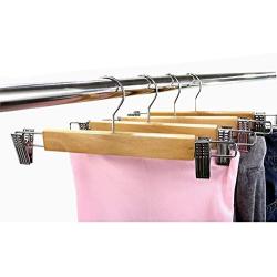 LOHAS Home 10-Pack Natural Finish Wooden Pant Skirt Hangers with 2-Adjustable Anti-Rust Clips