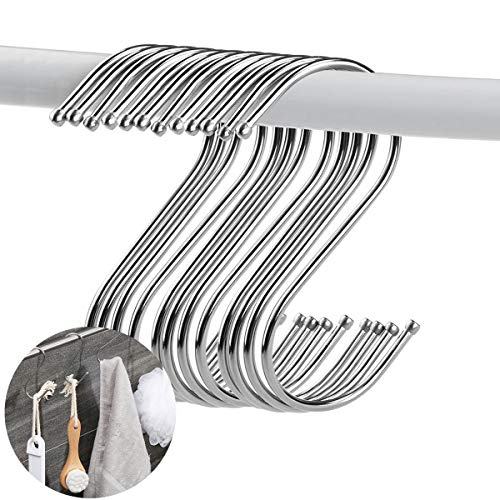 20PCS Stainless Steel S Shaped Hooks Hanging Hooks Hangers for Bathroom Bedroom Office Kitchen Garden Size Medium