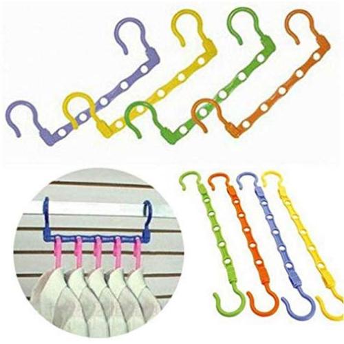 10pcs 5-Hole Space Saving Plastic Clothes Hanger Hanging Organizer Windproof Multi-Port Hook Random Color