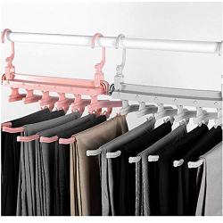 5 in 1 Multi-Functional Pant Rack Shelves Space Safer Stainless Steel Magic Wardrobe Clothing Hangers for Clothes Rack 5pcs Random Color