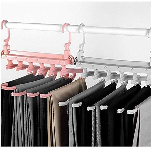 5 in 1 Multi-Functional Pant Rack Shelves Space Safer Stainless Steel Magic Wardrobe Clothing Hangers for Clothes Rack 5pcs Random Color