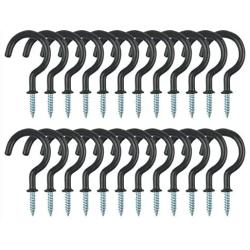 24 Pack 2.9 inch Vinyl Coated Screw-in Wall Hooks, Metal Steel Cup Ceiling Hooks, Wall Hang Hooks for Coffee Tea Cup, Plant, Light, Mug, Great for Indoor & Outdoor Use - Black