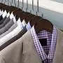 TRIXES 5PC Wooden Hangers ?Clothes Suits Coat Hangers ? Stylish Dark Oak ? Non-Slip ? with Trouser Bar ? Wide Shoulder ? Swivel Hook - Color Brown -45cm