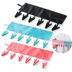 T&B Bathroom Racks Cloth Hanger Clothespin Travel Portable Folding Cloth Socks Drying Hanger with 6 Clips Pack of 3