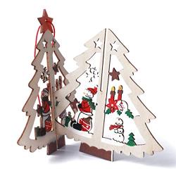 Toporchid 1 Piece Wood Christmas Tree Window Hanger Five-Pointed Star Bell Three-Dimensional Ornaments Home Decor Christmas(Christmas Tree)