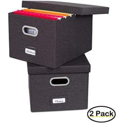 Internets Best Collapsible File Storage Organizer - Decorative Linen Filing & Storage Office Boxes - Letter/Legal - Charcoal - 2 Pack